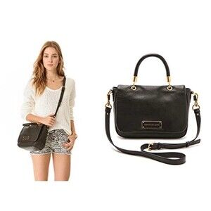Marc Jacobs Black Leather top handle Crossbody Satchel Bag Gold Hardware Purse